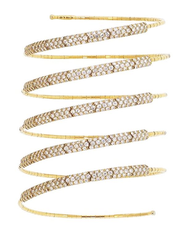 18k Yellow Gold Pave Diamond 5 Row Coil Bracelet Online now