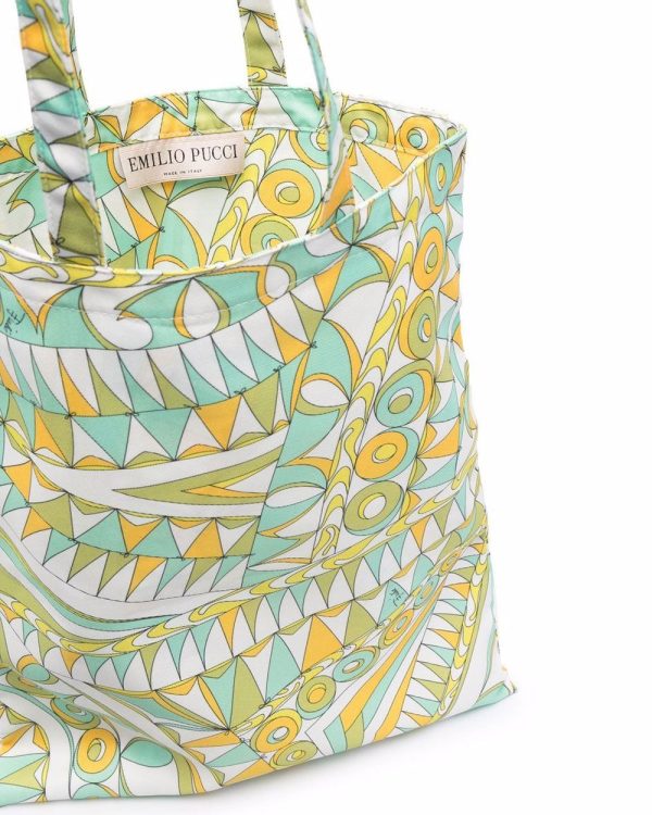 Bandierine Print Tote Bag in Aqua Giallo Hot on Sale