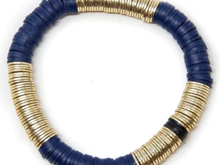 14k Gold and Royal Blue Vinyl Stretch Bracelet For Sale