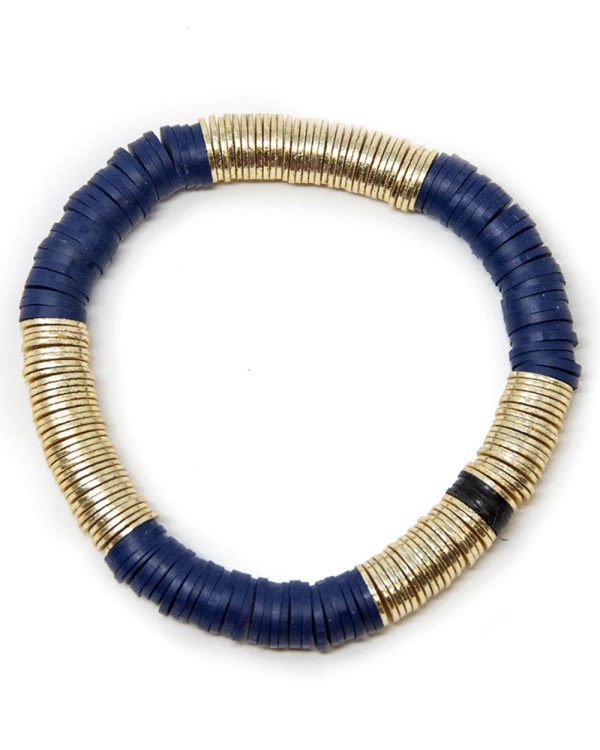 14k Gold and Royal Blue Vinyl Stretch Bracelet For Sale