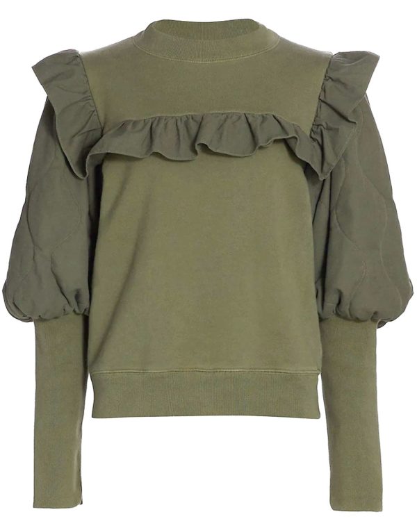 Army Quilted Puff Sleeve Layla Sweatshirt Online