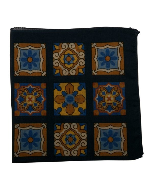 Navy Mosaic Tiles Pocket Square Cheap