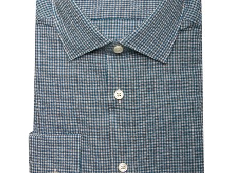 Turquoise Seersucker Plaid Sport Shirt Hot on Sale