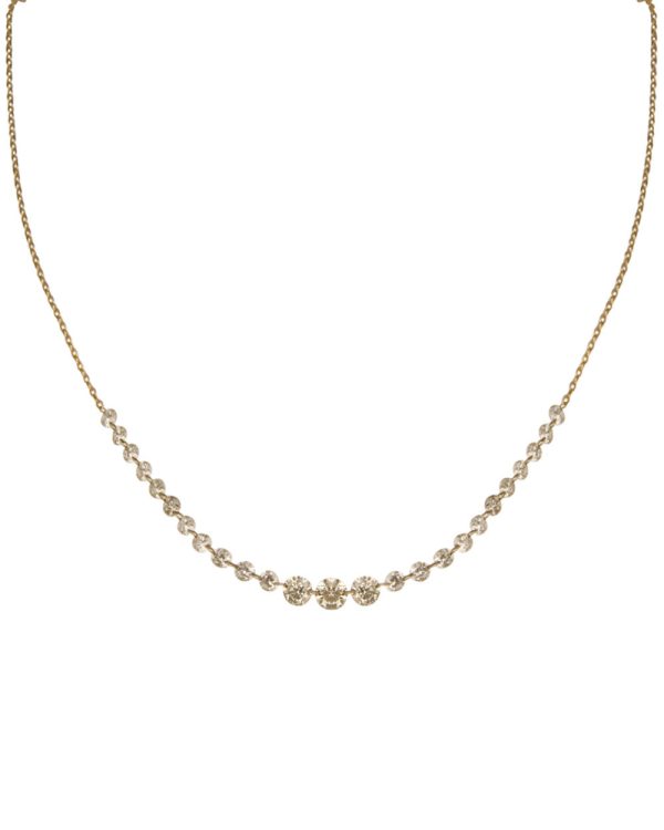 18k Yellow Gold Floating Sequenced Diamond Necklace For Sale