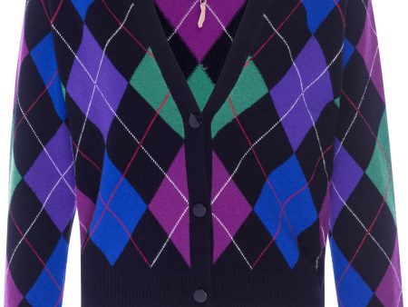 Black Argyle Gem Cardigan Discount