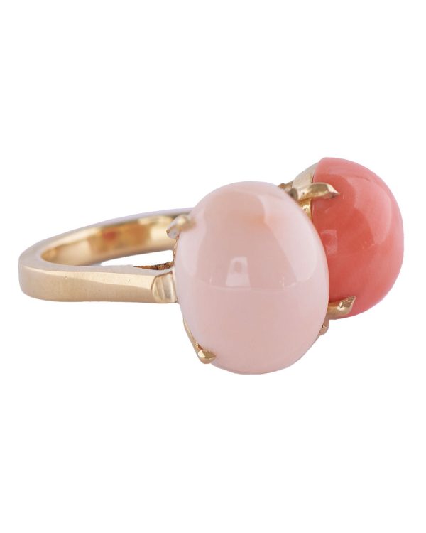 18k Yellow Gold Double Coral Ring Fashion