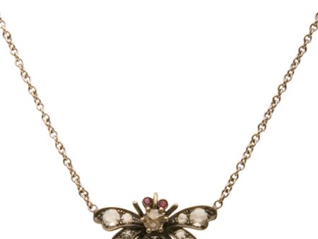 18k White Gold Diamond and Ruby Baby Bee Necklace Supply