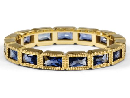 18k Yellow Gold Blue Sapphire Stack Band Ring For Sale