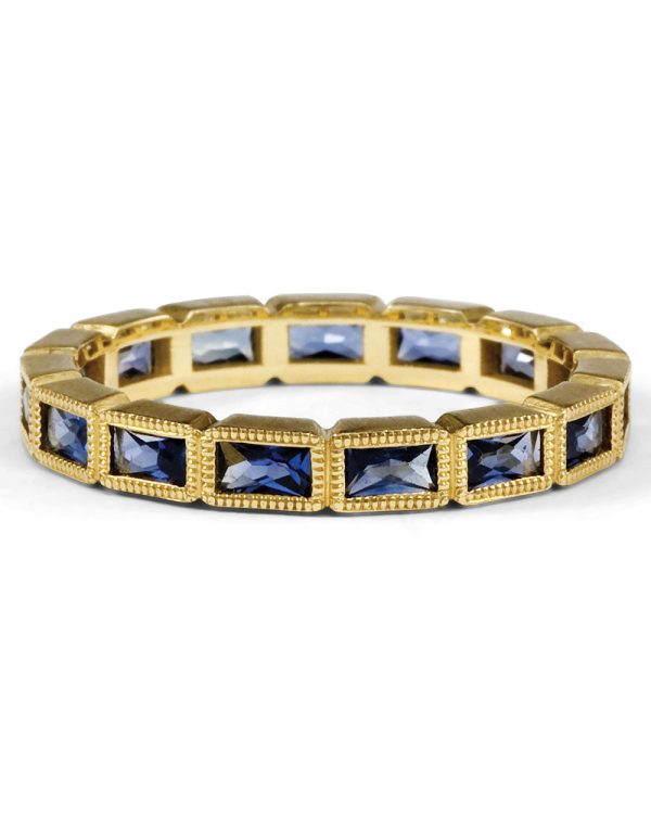 18k Yellow Gold Blue Sapphire Stack Band Ring For Sale