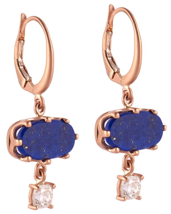 14k Rose Gold Diamond and Lapis Drop Earrings Hot on Sale