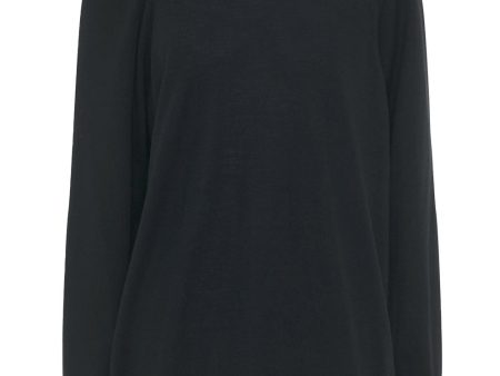 Pure Black Soft Touch Round Neck Pullover For Cheap