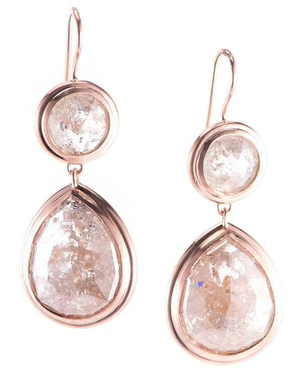 14k Rose Gold Diamond Double Drop Earrings Online Sale