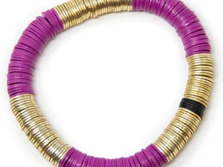 14k Gold and Magenta Vinyl Stretch Bracelet Online now