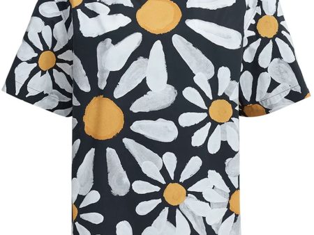 Black Daisy Print Short Sleeve Top For Sale