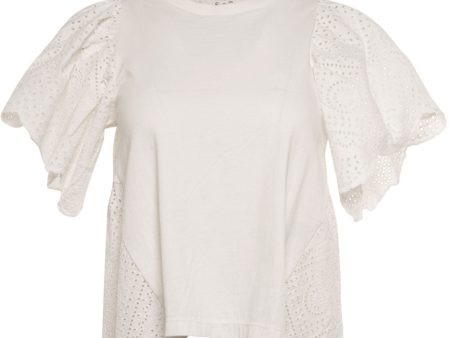 White Eyelet Flutter Sleeve Tee For Discount