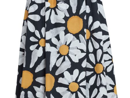 Black Daisy Print Flare Midi Skirt For Cheap