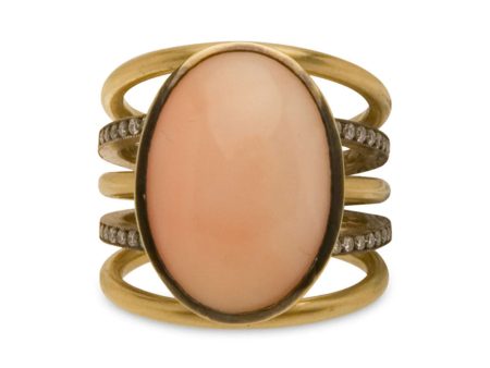 18k Yellow Gold Diamond Angel Skin Coral Ring Online Hot Sale