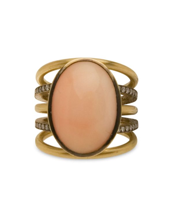 18k Yellow Gold Diamond Angel Skin Coral Ring Online Hot Sale