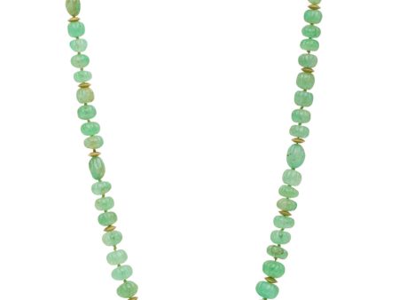 Yellow Gold and Emerald Beaded Necklace For Cheap