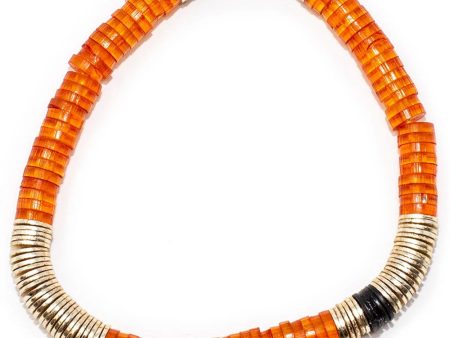 14k Gold and Orange Acrylic Stretch Bracelet For Sale