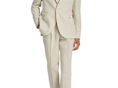 Beige Linen Stripe Suit Discount