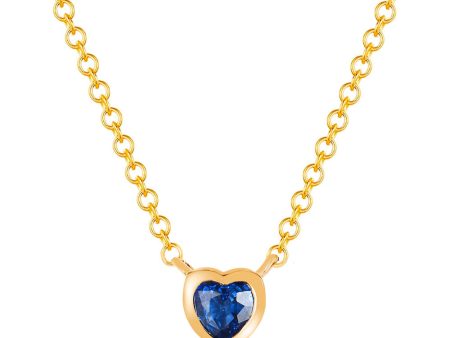 14k Yellow Gold Blue Sapphire Heart Necklace For Cheap