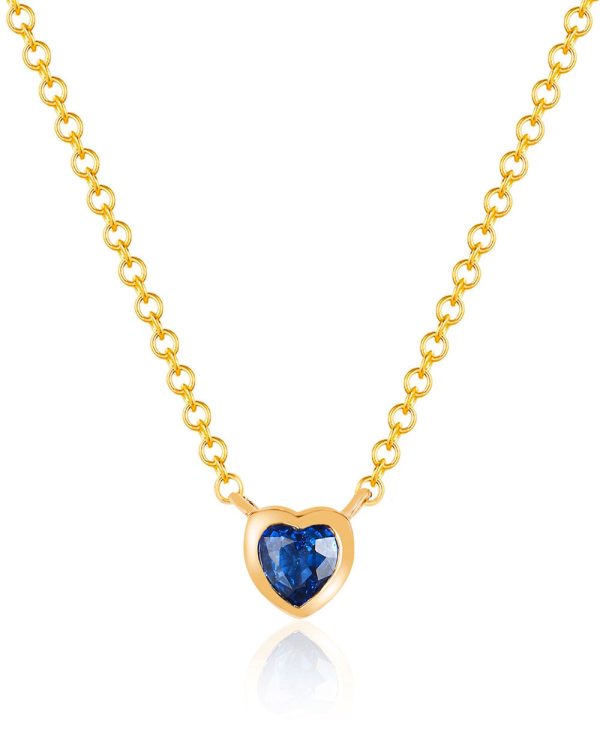 14k Yellow Gold Blue Sapphire Heart Necklace For Cheap