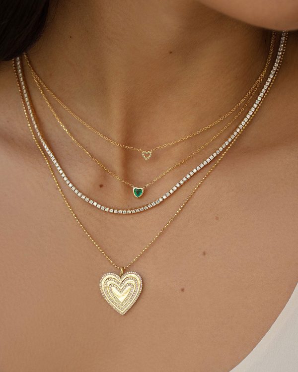 14k Yellow Gold Baby Diamond Open Heart Necklace For Sale