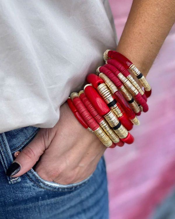 14k Gold and Red Vinyl Stretch Bracelet Discount