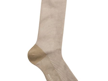 Beige and White Houndstooth Midcalf Sock Online