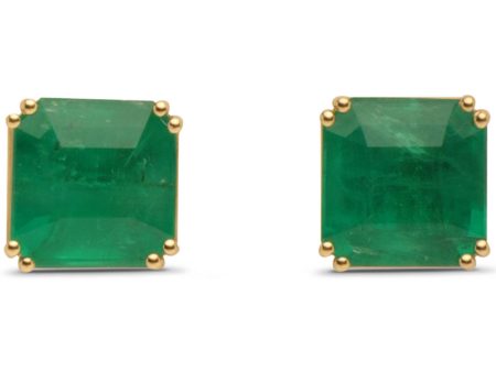 18k Yellow Gold Brazilian Emerald Cut Stud Earrings For Sale