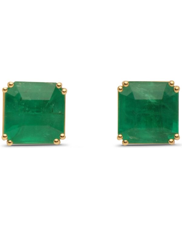 18k Yellow Gold Brazilian Emerald Cut Stud Earrings For Sale