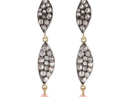 18k Gold, Diamond, and Pink Opal Double Drop Earrings on Sale