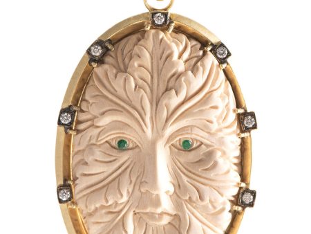 18k Yellow Gold Emerald and Diamond Carved Mammoth Pendant Online