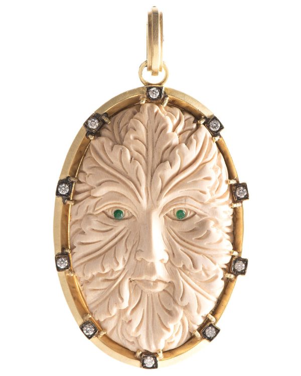 18k Yellow Gold Emerald and Diamond Carved Mammoth Pendant Online