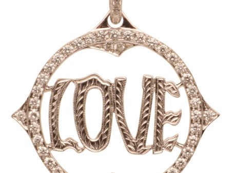 14k White Gold Etched Love Pendant Online Sale