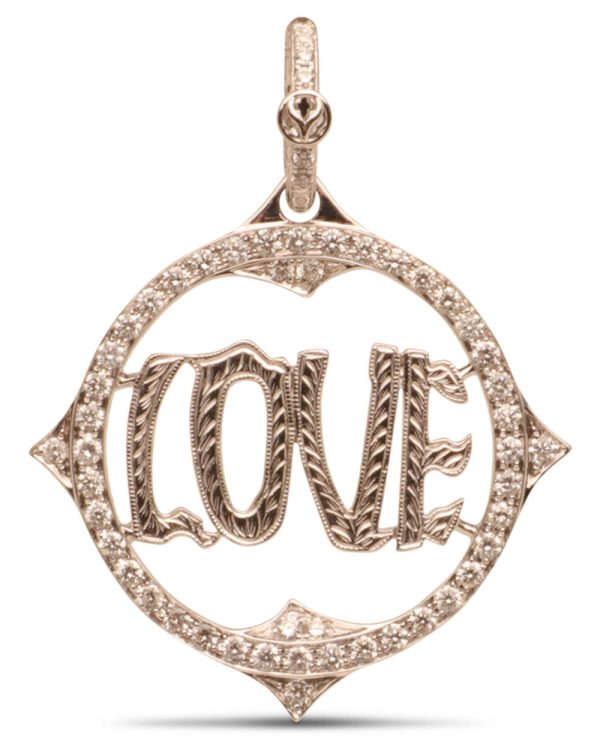 14k White Gold Etched Love Pendant Online Sale