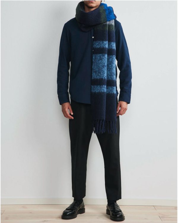 Wool Fringe Scarf in Navy Stripe Supply