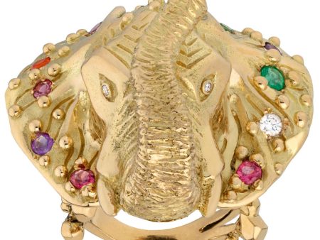 18k Yellow Gold Multi Stone Elephant Ring Supply