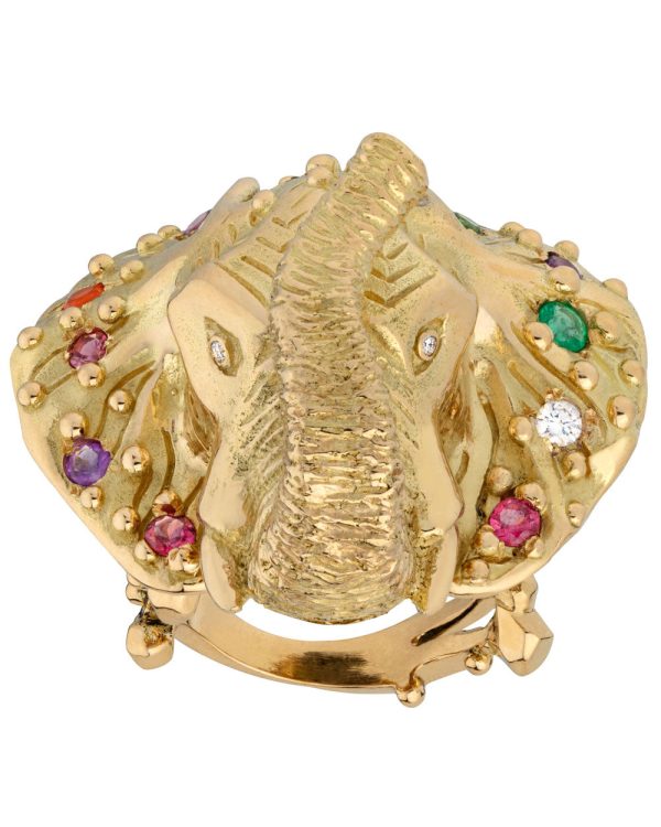 18k Yellow Gold Multi Stone Elephant Ring Supply