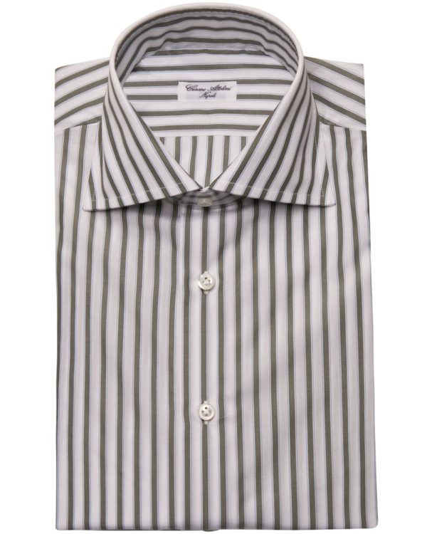 Grey and Blue Stripe Dress Shirt For Discount