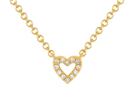 14k Yellow Gold Baby Diamond Open Heart Necklace For Sale