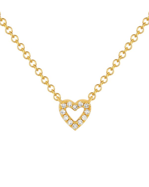 14k Yellow Gold Baby Diamond Open Heart Necklace For Sale