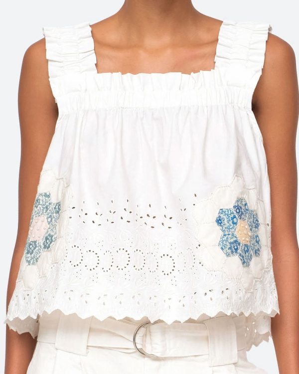 White Eyelet Violette Patch Top Online now