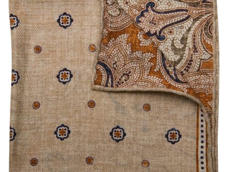 Beige and Navy Neat Paisley Pocket Square Online