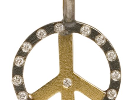 Yellow Gold and Sterling Silver Peace Sign Pendant Hot on Sale