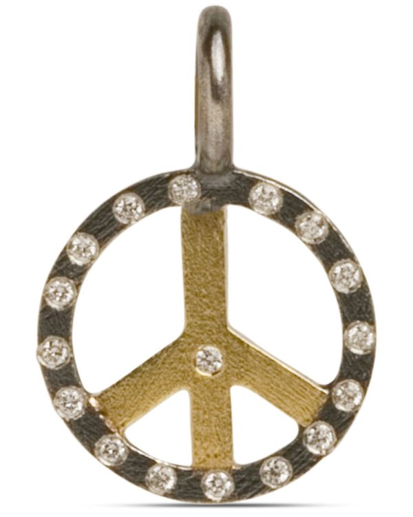 Yellow Gold and Sterling Silver Peace Sign Pendant Hot on Sale