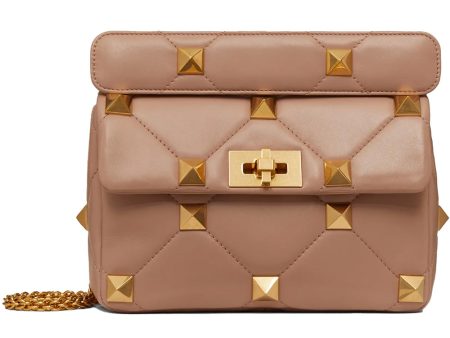 Medium Roman Stud Shoulder Bag in Rose Online