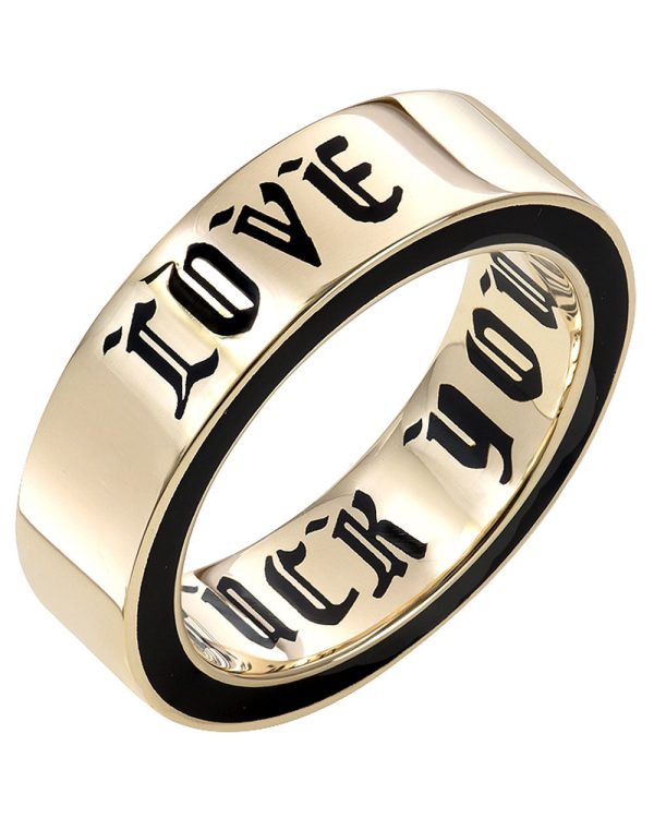 14k Yellow Gold Enamel Love Band Ring For Sale