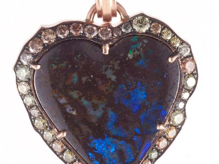 14k Rose Gold Opal and Diamond Heart Pendant Online Hot Sale